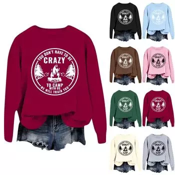 Женская повседневная модная блузка с длинным рукавом и круглым вырезом с принтом L бежевый