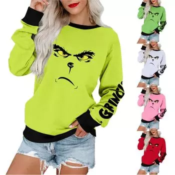 Женская повседневная модная блузка с длинным рукавом и круглым вырезом с принтом и пуловером M белый