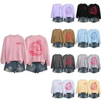 Женская повседневная модная блузка с длинным рукавом и круглым вырезом с принтом Хэллоуина XXXL бежевый