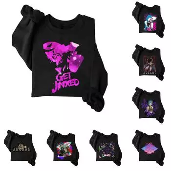 Женская повседневная модная блузка с длинным рукавом и круглым вырезом с принтом и пуловером L синий