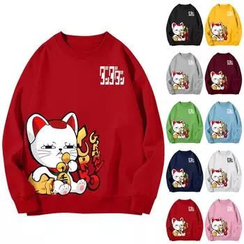 Женская повседневная модная блузка с длинным рукавом и круглым вырезом с принтом и пуловером L чёрный