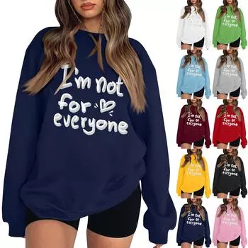 Женская повседневная модная блузка с длинным рукавом и круглым вырезом с принтом и пуловером L чёрный