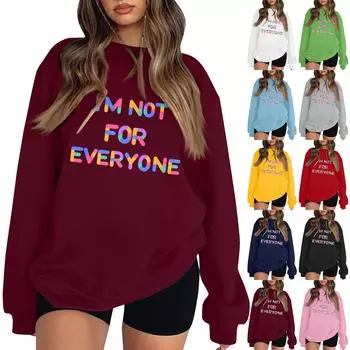 Женская повседневная модная блузка с длинным рукавом и круглым вырезом с принтом и пуловером L чёрный