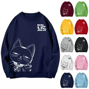 Женская повседневная модная блузка с длинным рукавом и круглым вырезом с принтом и пуловером L чёрный