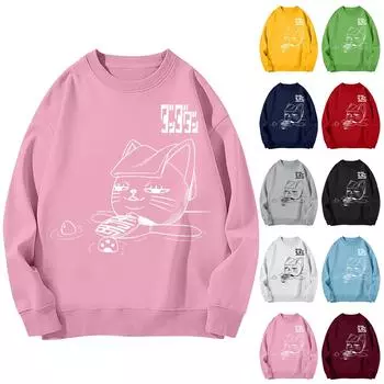 Женская повседневная модная блузка с длинным рукавом и круглым вырезом с принтом и пуловером L чёрный