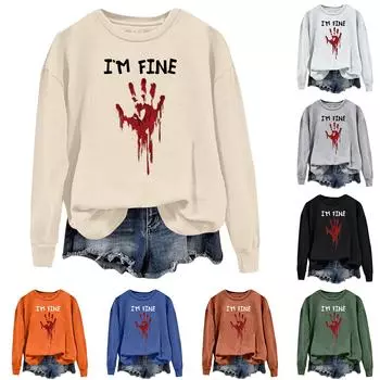 Женская повседневная модная блузка с длинным рукавом и круглым вырезом с принтом XXL