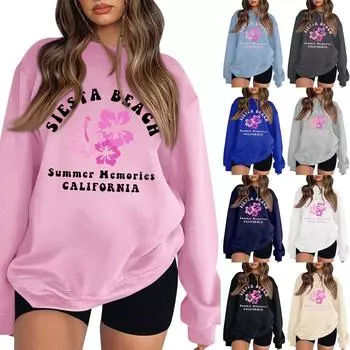 Женская повседневная модная блузка с длинным рукавом и круглым вырезом с принтом XXL розовый