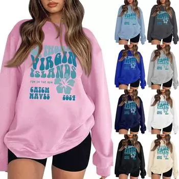 Женская повседневная модная блузка с длинным рукавом и круглым вырезом с принтом XXL