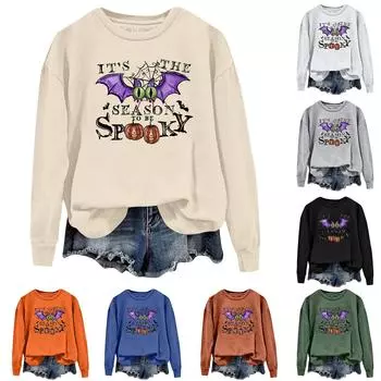 Женская повседневная модная блузка с длинным рукавом и круглым вырезом с принтом L зелёный