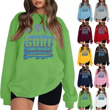 Женская повседневная модная блузка с длинным рукавом и круглым вырезом с принтом и пуловером L чёрный