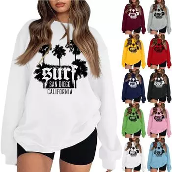 Женская повседневная модная блузка с длинным рукавом и круглым вырезом с принтом и пуловером L чёрный