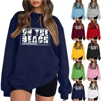 Женская повседневная модная блузка с длинным рукавом и круглым вырезом с принтом и пуловером L чёрный