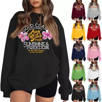 Женская повседневная модная блузка с длинным рукавом и круглым вырезом с принтом и пуловером L чёрный