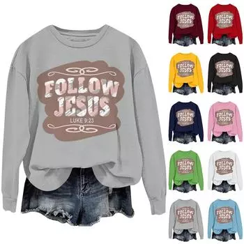 Женская повседневная модная блузка с длинным рукавом и круглым вырезом с принтом и пуловером M красный