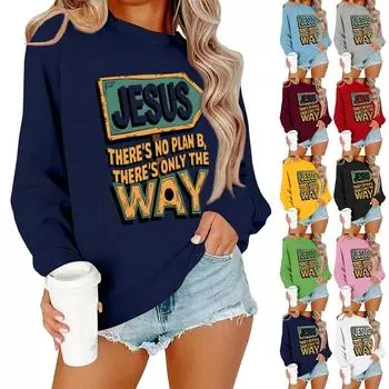 Женская повседневная модная блузка с длинным рукавом и круглым вырезом с принтом и пуловером XL