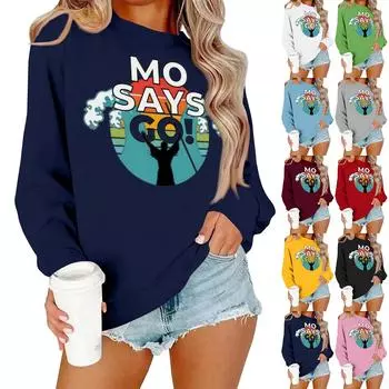 Женская повседневная модная блузка с длинным рукавом и круглым вырезом с принтом и пуловером L