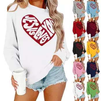 Женская повседневная модная блузка с длинным рукавом и круглым вырезом с принтом и пуловером L чёрный