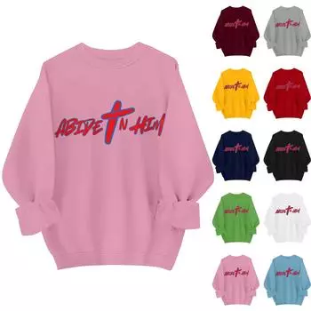 Женская повседневная модная блузка с длинным рукавом и круглым вырезом с принтом и пуловером L чёрный