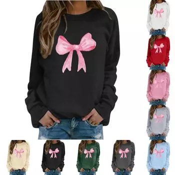 Женская повседневная модная блузка с длинным рукавом и круглым вырезом с принтом S чёрный