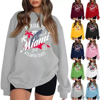 Женская повседневная модная блузка с длинным рукавом и круглым вырезом с принтом и пуловером XXXL