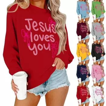 Женская повседневная модная блузка с длинным рукавом и круглым вырезом с принтом и пуловером XXL винный