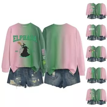 Женская повседневная модная блузка с длинным рукавом и круглым вырезом с принтом L темно-зеленого