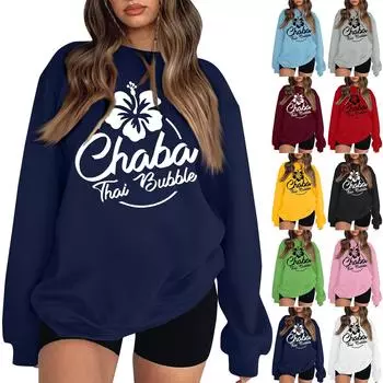 Женская повседневная модная блузка с длинным рукавом и круглым вырезом с принтом и пуловером M