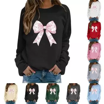 Женская повседневная модная блузка с длинным рукавом и круглым вырезом с принтом S розовый