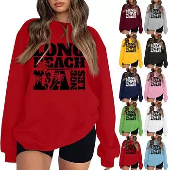 Женская повседневная модная блузка с длинным рукавом и круглым вырезом с принтом и пуловером M