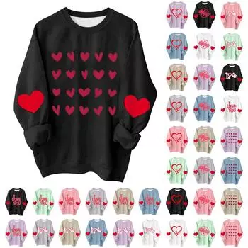 Женская повседневная модная блузка с длинным рукавом и круглым вырезом с принтом ко Дню святого Валентина M