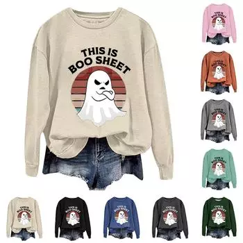 Женская повседневная модная блузка с длинным рукавом и круглым вырезом с принтом L чёрный