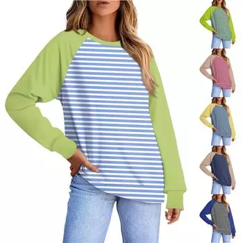 Женская повседневная модная блузка с длинным рукавом и круглым вырезом с принтом и рукавом реглан S красный