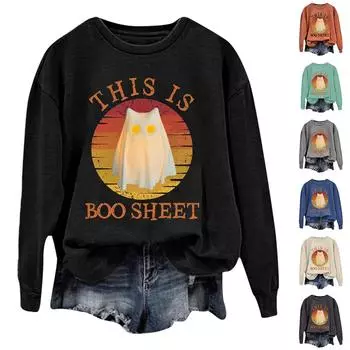 Женская повседневная модная блузка с длинным рукавом и круглым вырезом с принтом XXXL