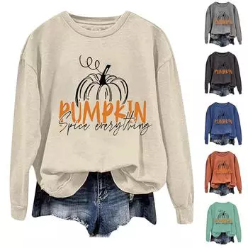 Женская повседневная модная блузка с длинным рукавом и круглым вырезом с принтом XXL