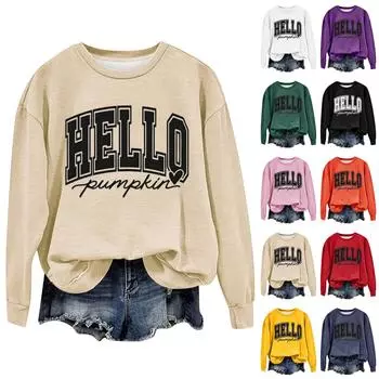 Женская повседневная модная блузка с длинным рукавом и круглым вырезом с принтом M хаки