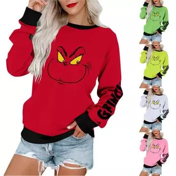 Женская повседневная модная блузка с длинным рукавом и круглым вырезом с принтом и пуловером XL белый