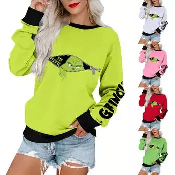 Женская повседневная модная блузка с длинным рукавом и круглым вырезом с принтом и пуловером M зелёный