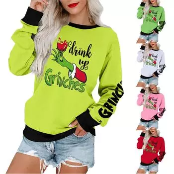 Женская повседневная модная блузка с длинным рукавом и круглым вырезом с принтом и пуловером L