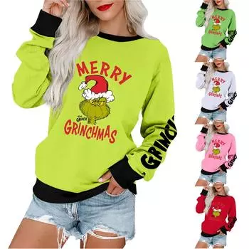 Женская повседневная модная блузка с длинным рукавом и круглым вырезом с принтом и пуловером S красный