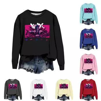 Женская повседневная модная блузка с длинным рукавом и круглым вырезом с принтом и пуловером S