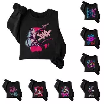 Женская повседневная модная блузка с длинным рукавом и круглым вырезом с принтом и пуловером L синий