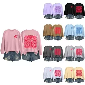 Женская повседневная модная блузка с длинным рукавом и круглым вырезом с принтом Хэллоуина XXL