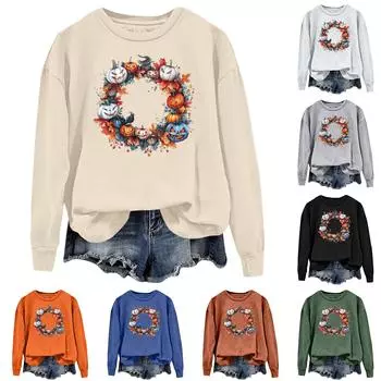 Женская повседневная модная блузка с длинным рукавом и круглым вырезом с принтом L