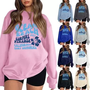 Женская повседневная модная блузка с длинным рукавом и круглым вырезом с принтом XL белый