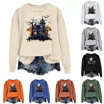 Женская повседневная модная блузка с длинным рукавом и круглым вырезом с принтом XL