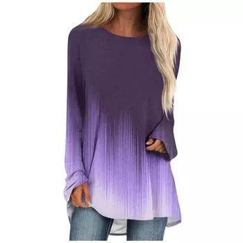 Женская повседневная модная блузка с длинным рукавом и круглым вырезом с принтом и пуловером L фиолетовый