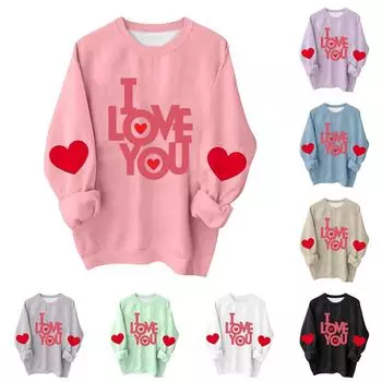 Женская повседневная модная блузка с длинным рукавом и круглым вырезом с принтом ко Дню святого Валентина M синий