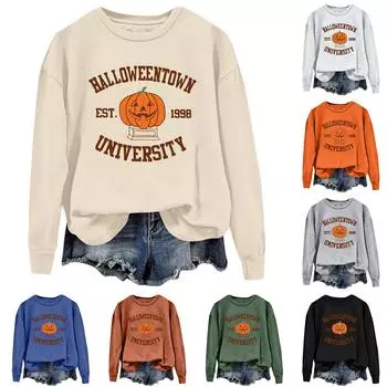 Женская повседневная модная блузка с длинным рукавом и круглым вырезом с принтом S оранжевый