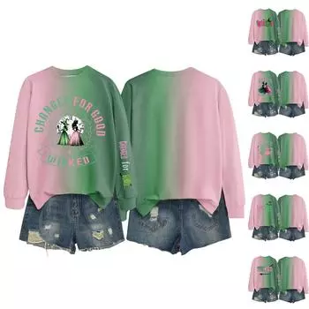 Женская повседневная модная блузка с длинным рукавом и круглым вырезом с принтом L темно-зеленого