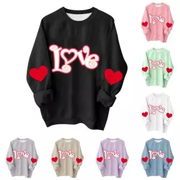 Женская повседневная модная блузка с длинным рукавом и круглым вырезом с принтом ко Дню святого Валентина L серый